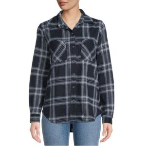 Casa Cabana Women’s Sienna Plaid Button Down Shirt In Navy Gray NWT